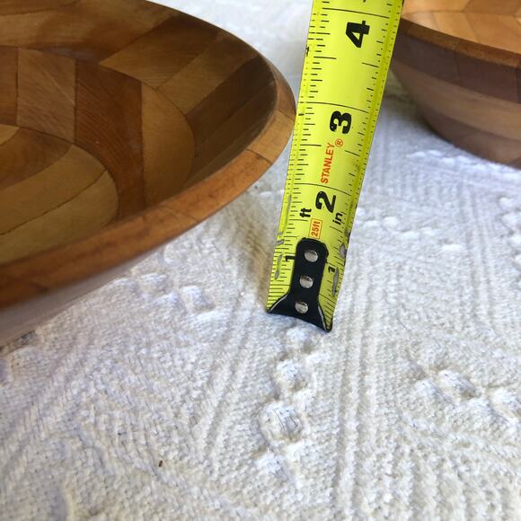 Vintage Segmented Wood Salad Bowls Set of 2 (10") Mid‑Century Modern Serving - Picture 11 of 11